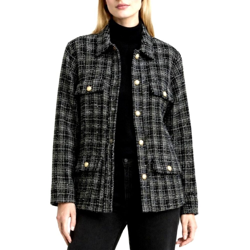 Anine Bing Corey Jacket Metallic Plaid Tweed